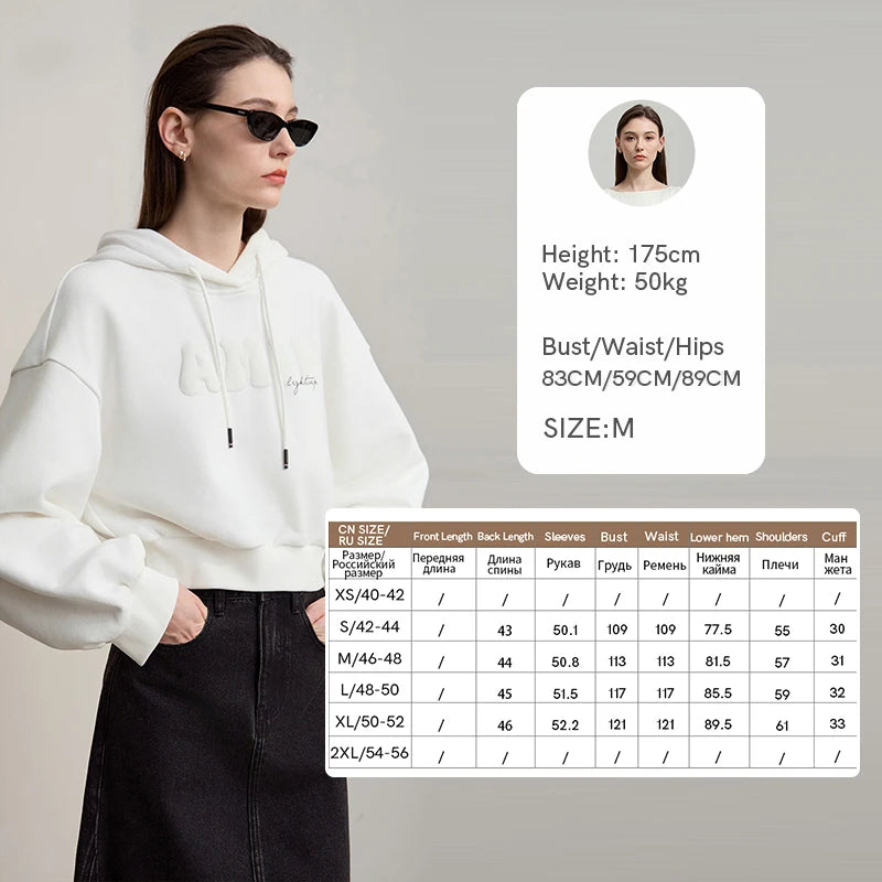 AMI Hoodies Woman 2026 Autumn New Casual Cotton Hooded Top Female Long Sleeves Versatile Knit Short Woman Sweatshirts 12543037