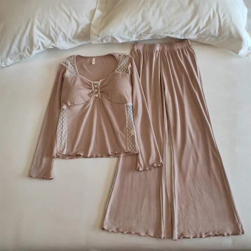 Pijama Mujer Invierno New Chest Pad Top Sleepwear Women Home Suit Velvet Pajamas Set Autumn Winter Nightwear Pyjamas Clothes