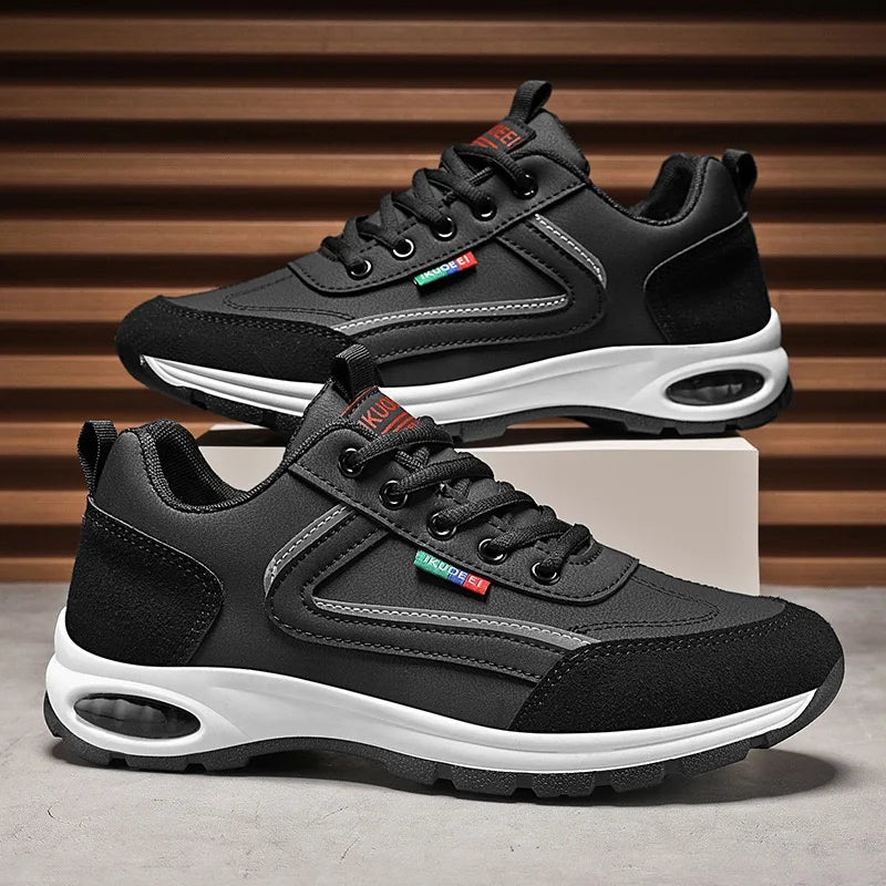 Mens Running Shoes 2025 New Splicing Leather Suede Cushioning Fashion Plus Size Comfortable Breathable Sports Leisure Shoes
