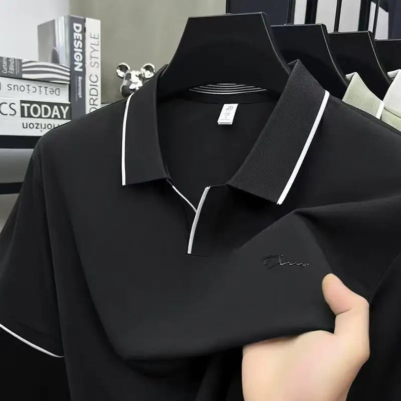 High-End Quality Man Short-Sleeved Polo Shirt V-Notch Collar Letter Print Summer British Style T-Shirt Trend Casual MensClothing