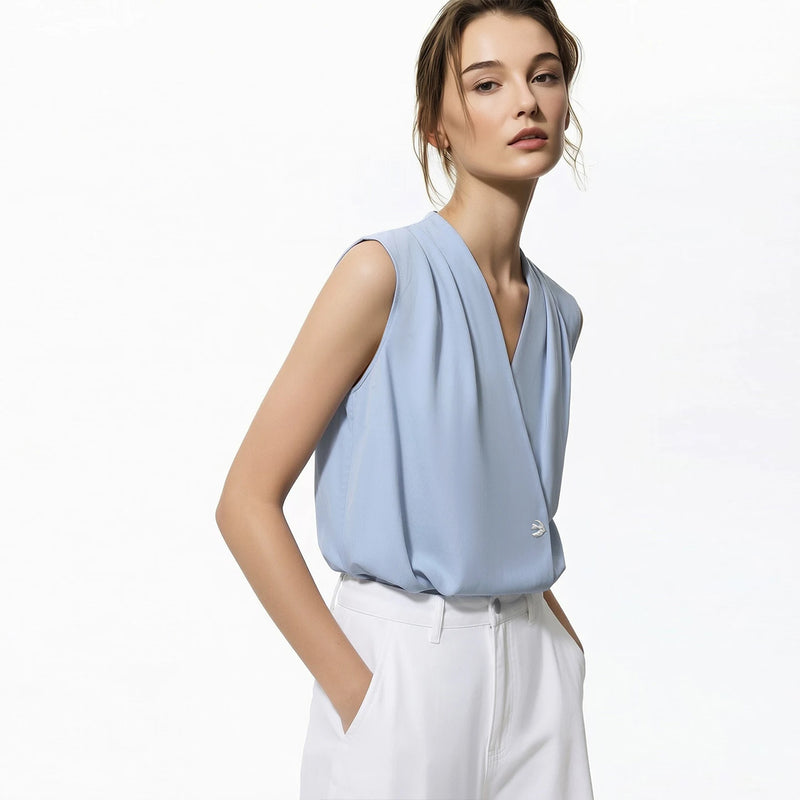 Amii Sleeveless Women's Blouse 2026 Summer New Single Button Elegant Loose Chiffon Top Simple Office Casual Blouses 12622146