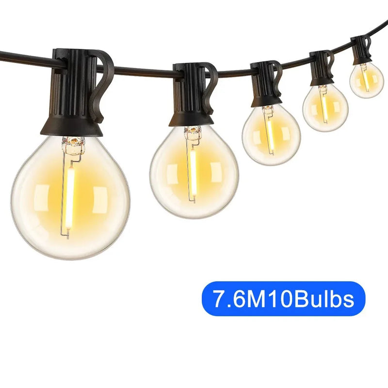 ភ្លើងខ្សែ LED ក្រៅផ្ទះ G40 អំពូលភ្លើង Patio ដែលអាចបន្ថយពន្លឺបាន ភ្លើងខ្សែព្យួរការពារទឹកជ្រាប ជាមួយអំពូលពណ៌សក្តៅ ធន់នឹងការបែក