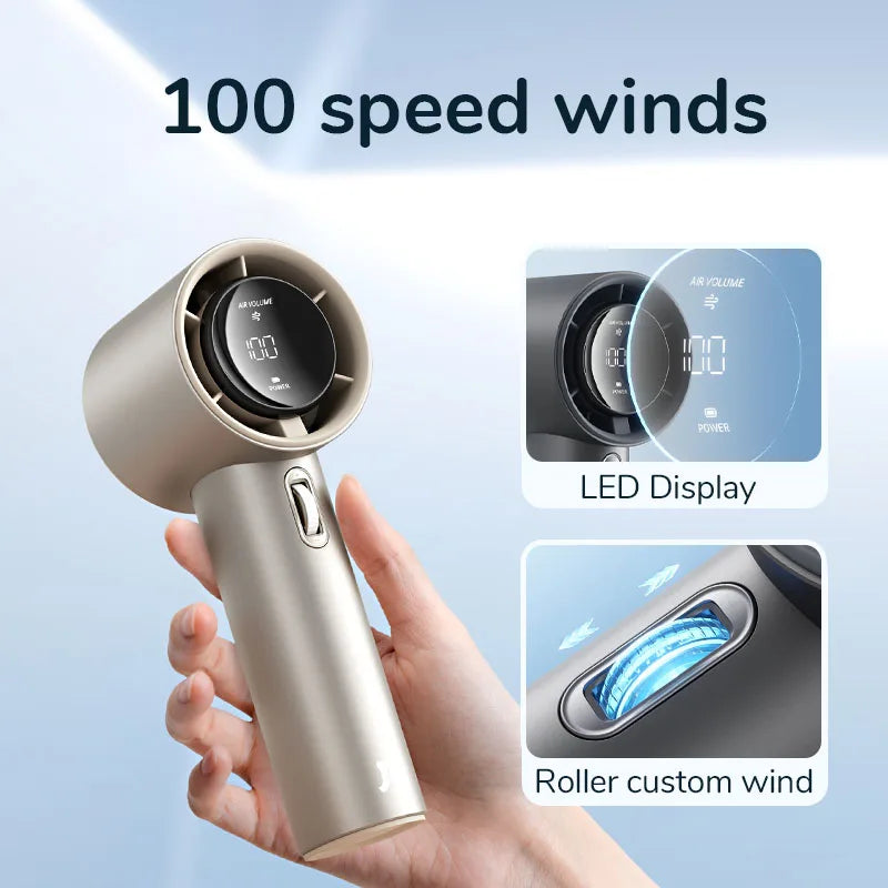 JISULIFE Mini Handheld Portable Fan, 100 Wind Speeds, 5000mAh Battery Rechargeable, LED Digital Display, Travel,Camping,Outdoor