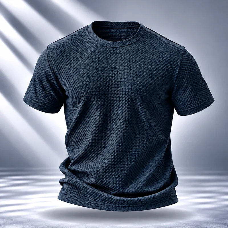 Mens Short Sleeve T Shirt Garment Fine Workmanship Breathable Soft Waffle Material Stretchy Fit For Casual Daily Wearing