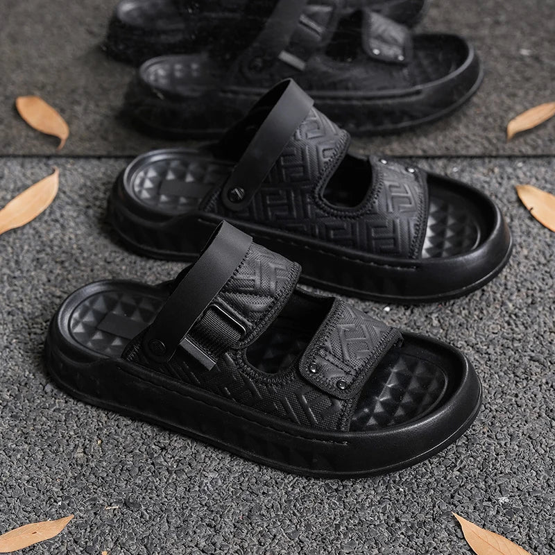 Men's Casual Slip-On Sandals Summer Soft-Sole Breathable Lightweight Outdoor Walking Shoes Fashion Sports Dual-Purpose Slippers