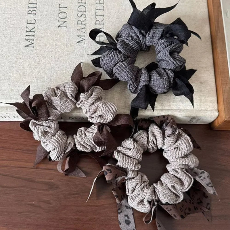 1pc Fashion Dongdaemun Inspired Woven Bow Scrunchies Large Intestine Hair Bands High Ponytails Meatball Buns Premium Textured