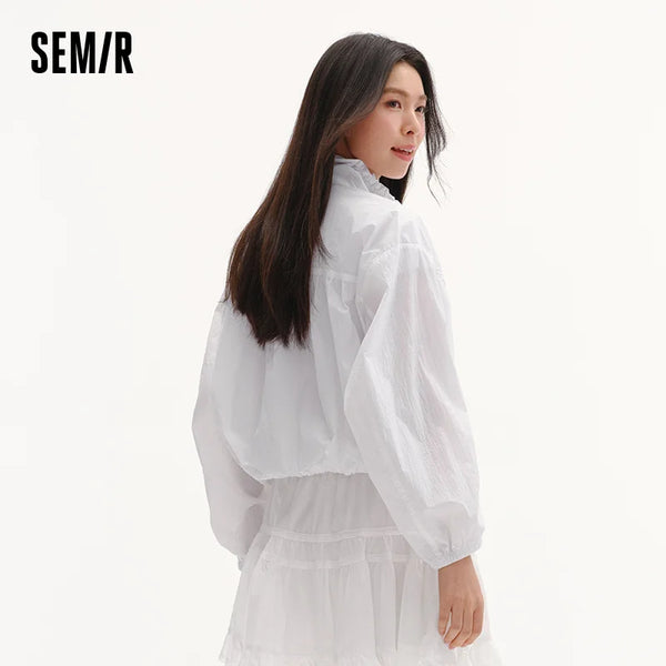 អាវក្រៅស្ត្រី Semir ការពារកាំរស្មីយូវី មានអារម្មណ៍ត្រជាក់ តុបតែងដោយចរ រលុង ស្ទីលខ្ជិល ធម្មតា អាវរដូវក្តៅឆ្នាំ ២០២៦