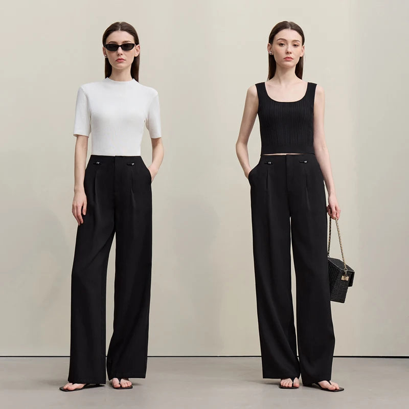 Amii Woman Wide Leg Pants 2026 Summer New Loose Casual Beaded Trousers Office Lady Solid Versatile Long Pants for Women 12622068