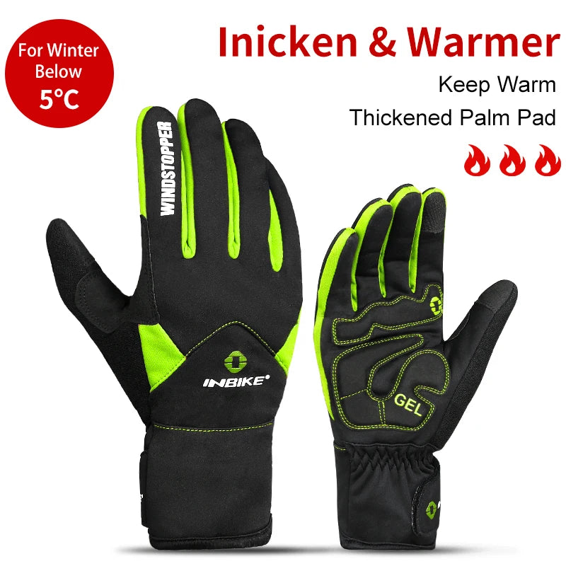 INBIKE Winter Cycling Gloves Man Touch Screen Bicycle Gloves Thickened Men's Gloves MTB for Riding Bike Motorcyclist Accessories