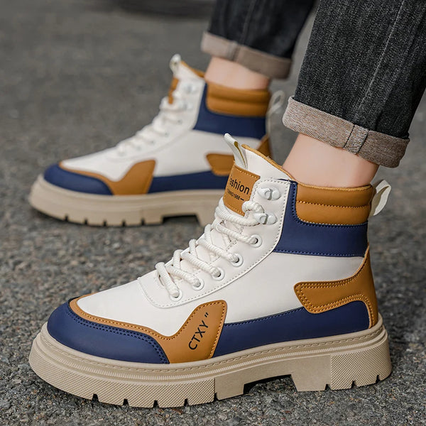 Men's boots four seasons soft sole non-slip comfort casual boots fashion high-top outdoor boots male's British sports work boots