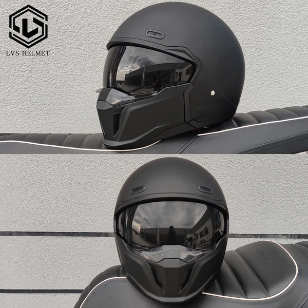 LVS motorcycle retro helmet modular detachable combination full helmet semi covered pilot helmet off-road helmet DOT approved