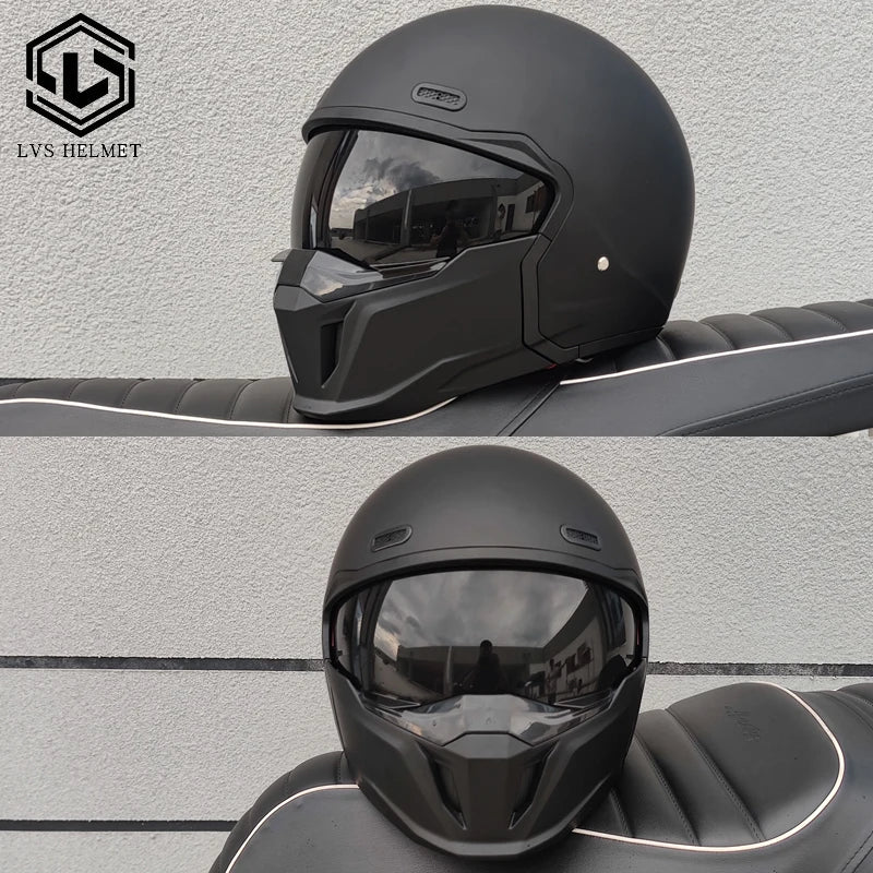 LVS-601 motorcycle retro helmet modular detachable combination full helmet semi covered pilot helmet scooter off-road DOT