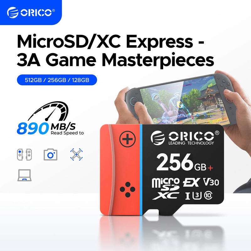 ORICO MicroSD Express Card UHS-I, C10, U3, V30, Full HD, 4K, Up to 890 Memory Card for Nintendo-Switch 2 Steam Deck Gaming