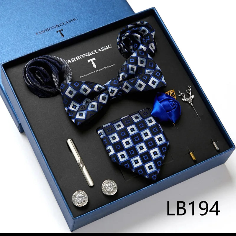 Men's Suit Dress Accessories (Tie + Bow Tie + Square Scarf + Tie Clip + Button + Metal Flower Brooch) 36 Colors To Choose From