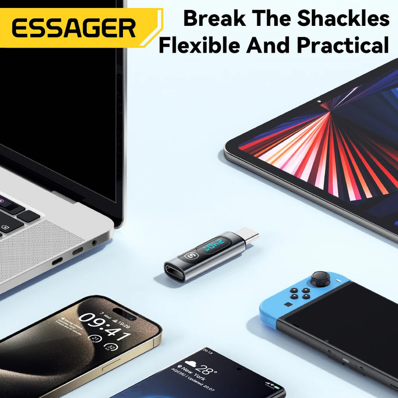 អាដាប់ទ័រ USB C Essager 240W ប្រភេទ C ទៅ USB C 3.0 2.0 ឧបករណ៍ភ្ជាប់ OTG អាដាប់ទ័រទិន្នន័យអេក្រង់ឌីជីថល 100W សម្រាប់ Macbook Pro Air Samsung