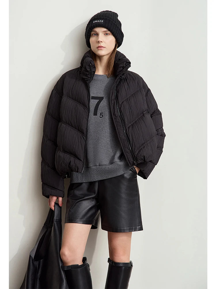 អាវក្រៅ AMII បែប Minimalist Streetwear សម្រាប់ស្ត្រីឆ្នាំ ២០២៥ រដូវរងាធម្មតា កអាវឈរ ផ្នត់ ប៉ាក់អក្សរ អាវធំស្ត្រី 12444042