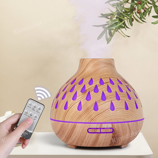 400ML Remote Control Essential Oil Diffuser Wood Grain Cool Mist Humidifier with 7 Color LED Lights Waterless Auto Shut-Off Light Wood Grain