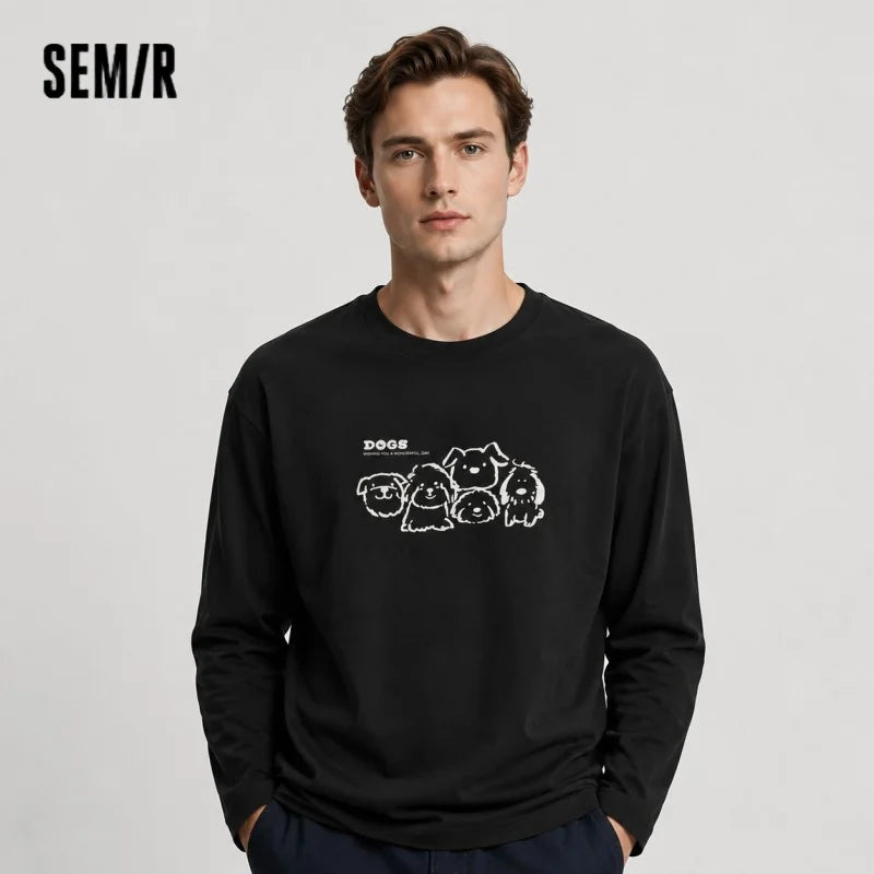 Semir Long Sleeve T-Shirt Men Winter Cute Pet Printed Couple Outfit 2025 New Inner Top Crew Neck Casual Trendy Men'S Wear