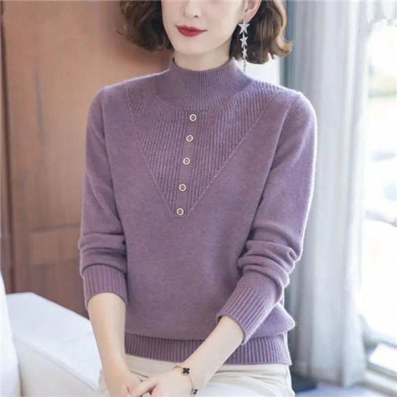 New Autumn Winter Middle-Aged Mother Knitted Clothing Bottom Shirt Women Warm Thick High Collar Knitwears Pull Femme Sweater