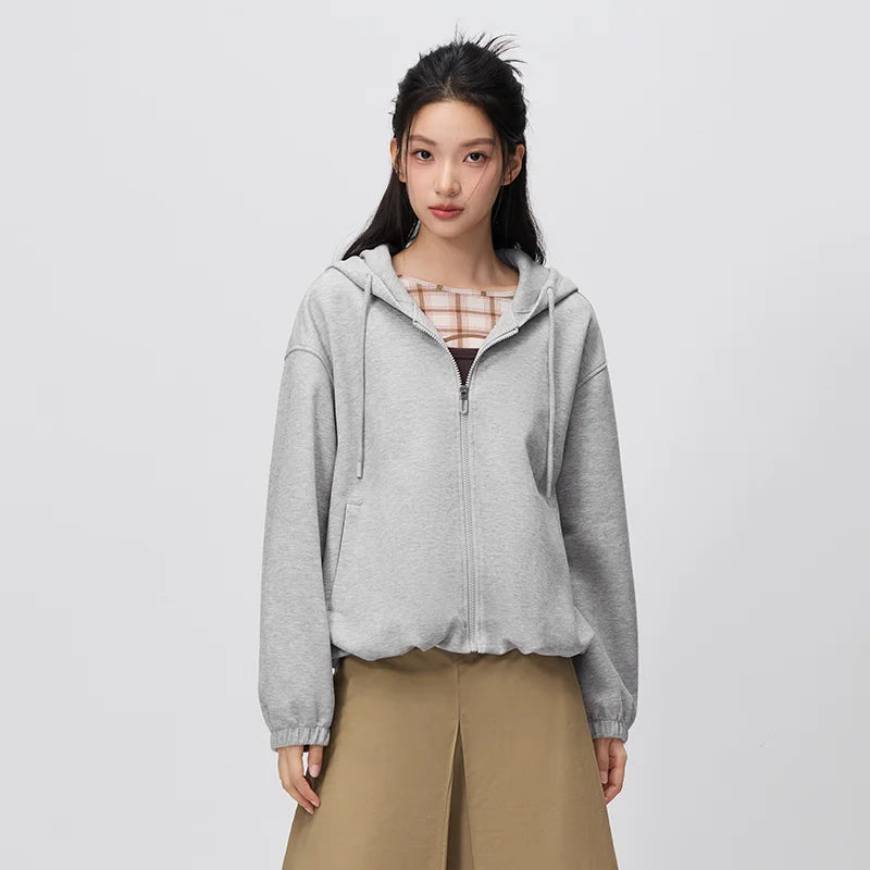 Semir Women Jacket Hooded Loose Fit Bubble Hem 2026 Autumn Petite Casual Sporty Outerwear Long Sleeve Fashion Coat