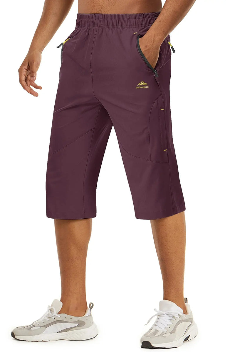 TACVASEN Summer 3/4 Length Quick Dry Mens Capri Shorts Hiking Camping Mountain Work Shorts Zipper Pocket Outdoor Fishing Shorts