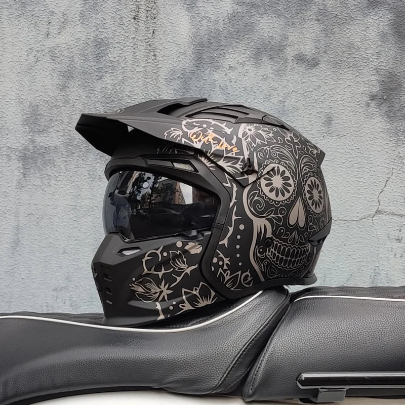 ORZ-163 Classic retro motorcycle full face helmet, detachable sun hat, Brim windproof lens, retro chopper helmet, DOT certified