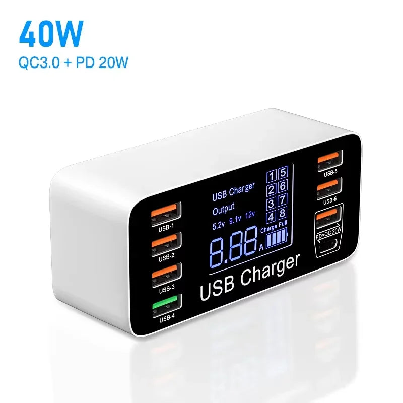 ឆ្នាំងសាក USB 60W Quick Charge QC 3.0 4.0 ឆ្នាំងសាកទូរស័ព្ទ ថេប្លេត ឆ្នាំងសាកលឿនសម្រាប់ iPhone 12 Pro Xiaomi Huawei Samsung