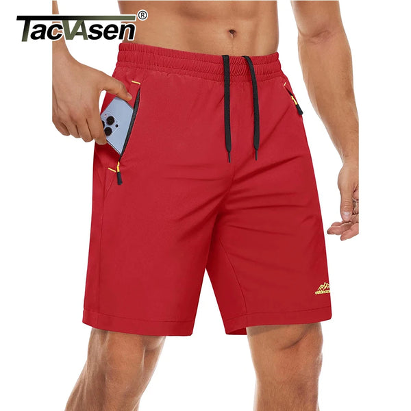 TACVASEN Quick Dry Athletic Shorts with Zipper Pockets Men's Summer Running Shorts Gym Training Workout Fitness Hiking Shorts