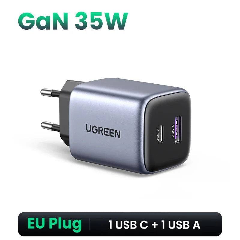 UGREEN GaN 35W Charger USB Charger PD3.0 QC3.0 Quick Charger For iPhone 16 15 14 Pro Samsung Xiaomi iPad Pro USB C Fast Charger