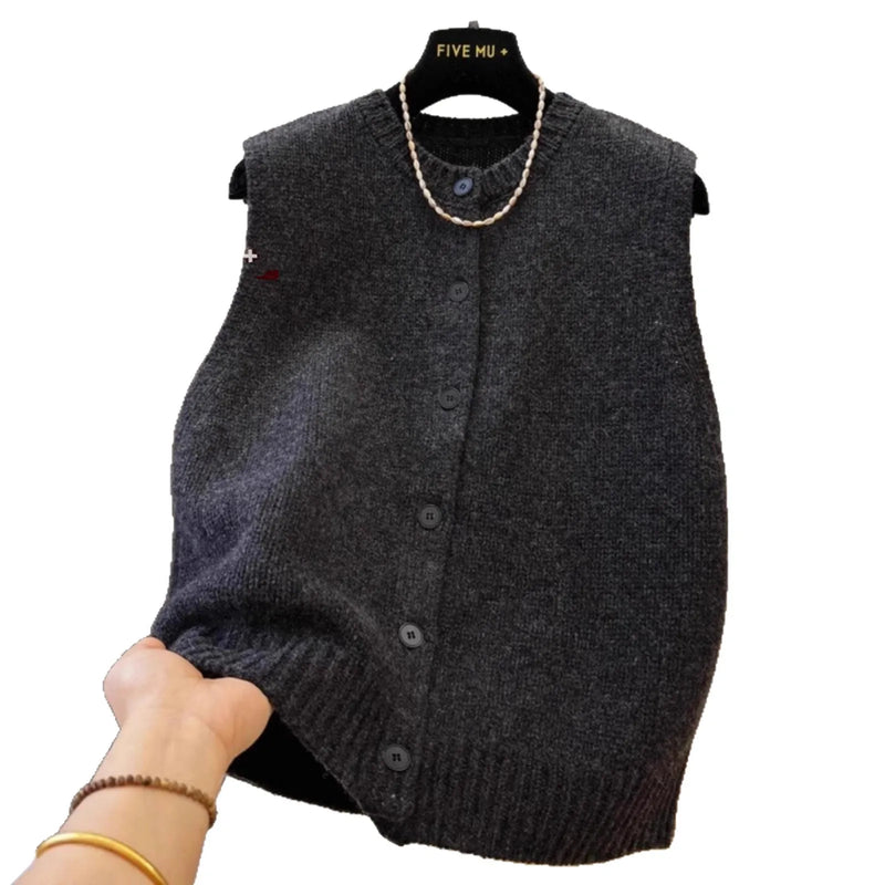 Fashion Spring and Autumn New Women's Knitted Vest Cardigan Stacked Sweater Sleeveless Top Waistcoat Ladies Buttons Jacket