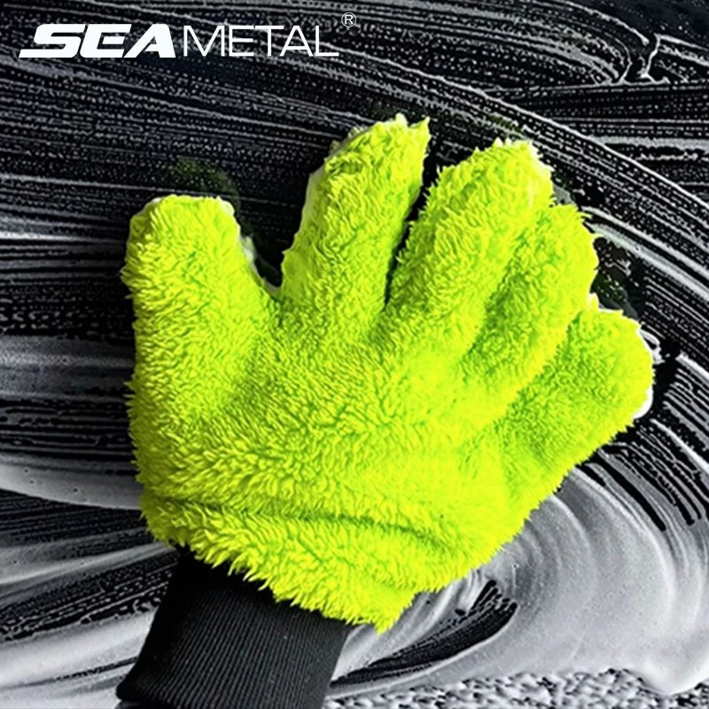 SEAMETAL 5 Finger Car Wash Microfiber Mitt Double Side Scratch Free Cleaning Gloves Dusting Mitts for Car Cleaning Accessories