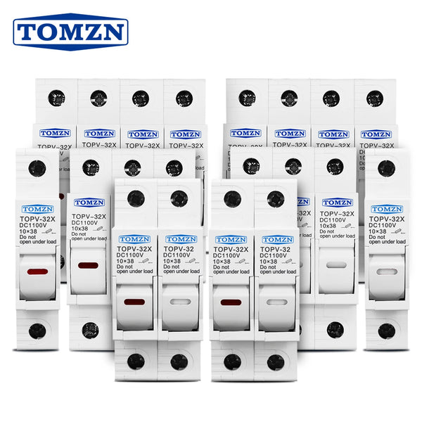 TOMZN 1P 2P 3P 4P 1100V DC Fuse Holder 10*38mm High Voltage PV TOPV-32X Base Photovoltaic System Protection Protector GPV NEW