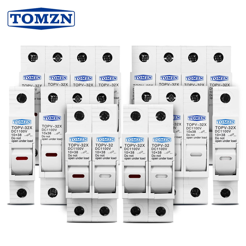 TOMZN 1P 2P 3P 4P 1100V DC Fuse Holder 10*38mm High Voltage PV TOPV-32X Base Photovoltaic System Protection Protector GPV NEW