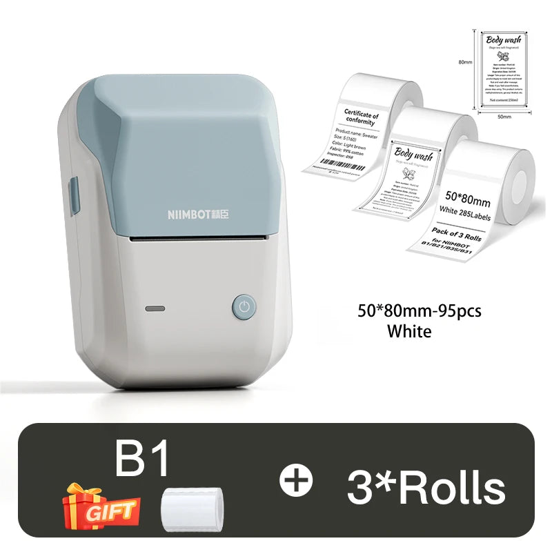 Niimbot B1 Thermal Label Printer Bluetooth Portable Pocket Label Maker Barcode QR Code Self-adhesive Sticker Labeling Machine