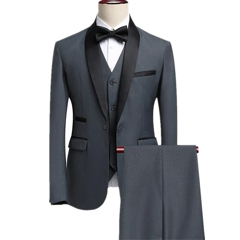 2026 New Men's Black Suit Three-Piece, Business Wedding Jacket with Vest and Pants, Asian Size M-6XL, Burgundy Gray White Sets.