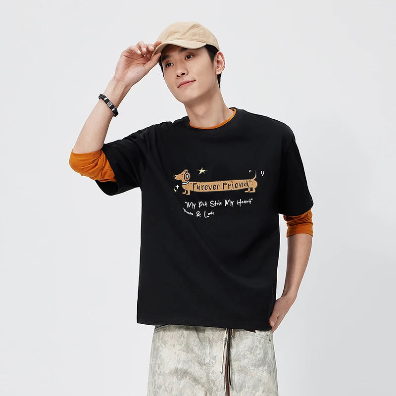Semir Mens Tshirt 2026 Vintage Cute Animal Letter Printed Knitted Loose Couple Style Casual