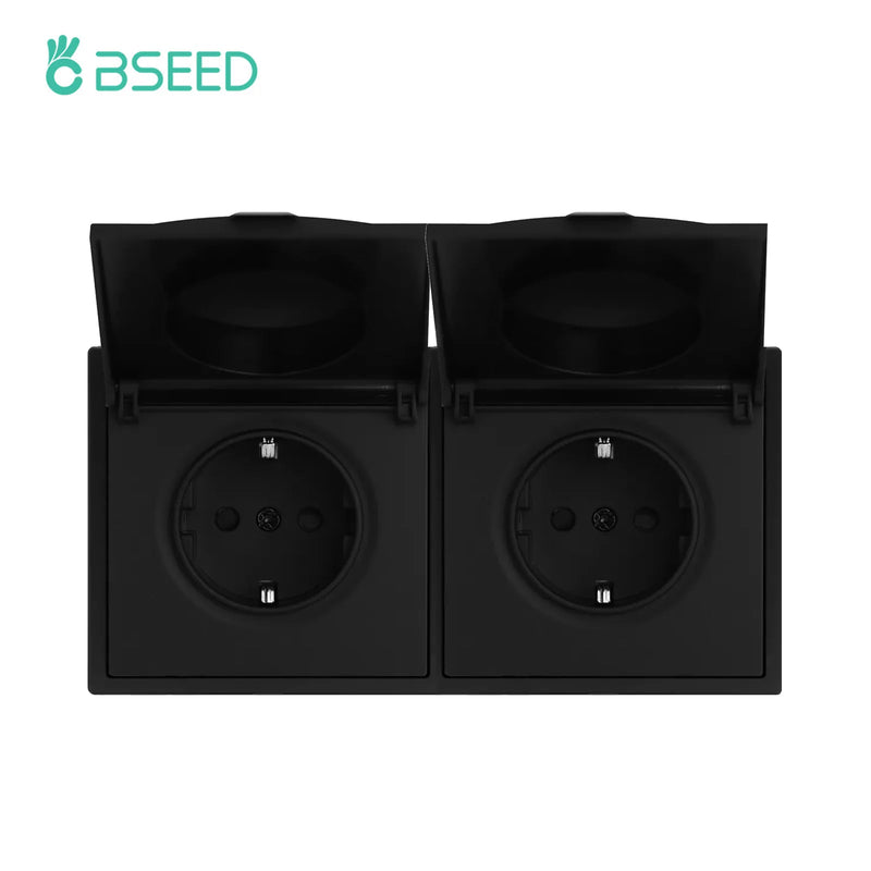 BSEED EU Standard Wall Power Socket With Cover Electrical Outlets Waterproof Wall Plug White Black Plastic Frame 16A