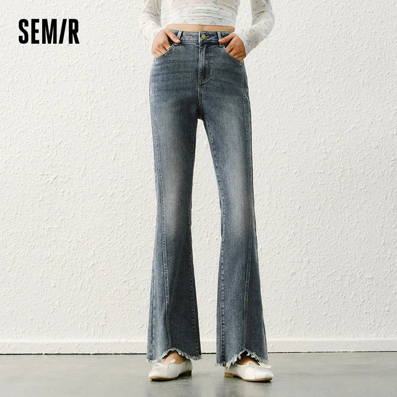 Semir Flare Jeans Women 2026 Spring Split Raw Flare Leg Length Trendy Retro Style Fashion Long Trousers