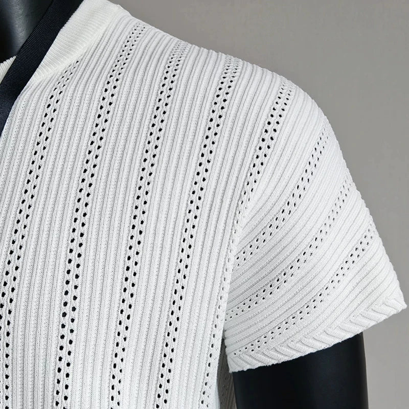 Old Money Style Men's T-Shirt, See-Through Raglan Sleeves & Round Neck, Ice Silk Knit for Cool Feeling