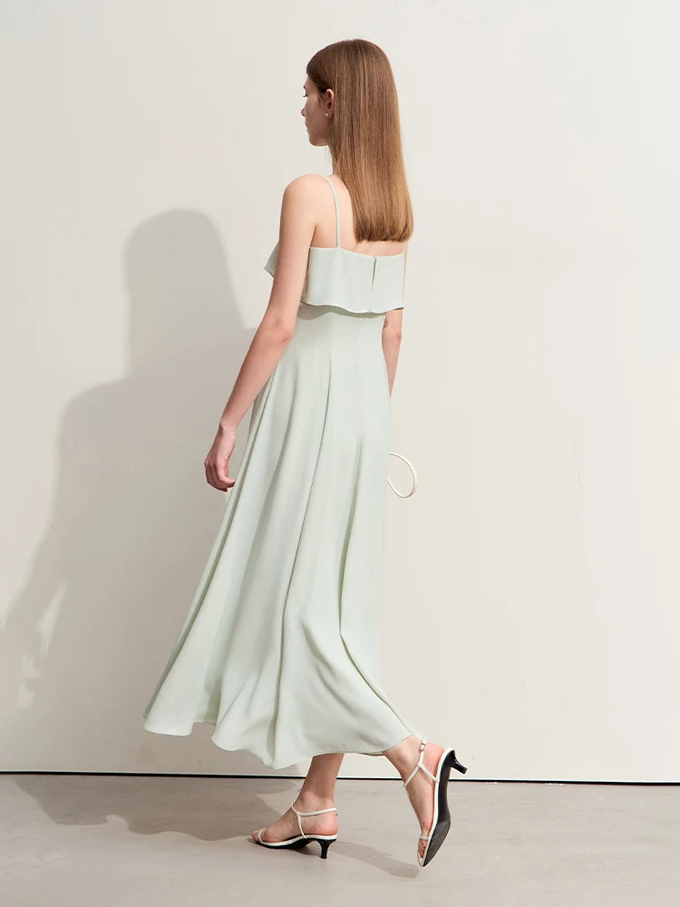 Amii Minimalism Dresses for Women 2026 Summer New Solid Long Large A-line Swing Thin Chiffon Halter Slim Trendy Dress 12442096