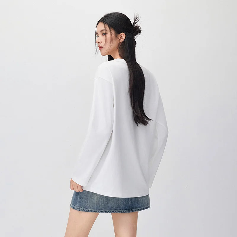 Semir Women Knit Tshirt Mid Length Loose Fit Drawstring 2026 New Winter Daily Wear Urban Casual Style Cold Weather Layering