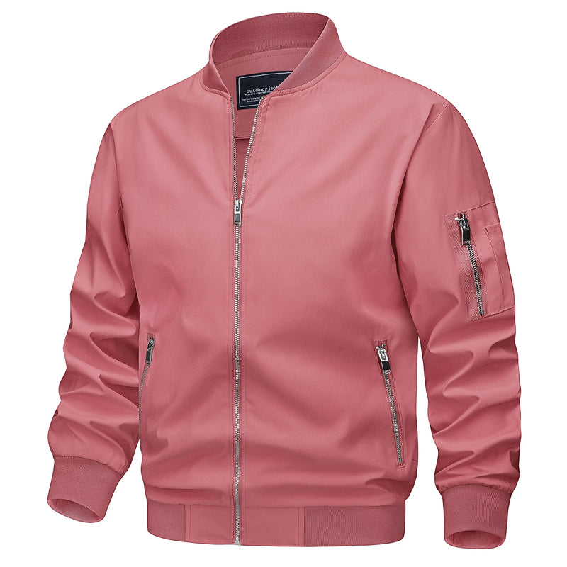 TACVASEN Mens Spring Fall Thin Daily Jackets Lightweight Casual Windproof Zip Pockets Coats Biker Outwear Outdoor Male