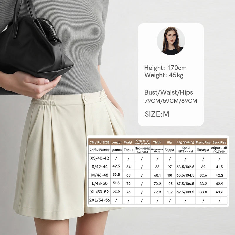 Amii Loose Fit Women Shorts 2026 Summer Wide Leg Pants Pleated Elastic Casual Bottoms Comfortable Office Lady Clothing 12623084