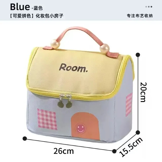 Cute House Shaped Makeup Bag Large Capacity Portable Travel Cosmetic Bag Waterproof Toiletry Storage Organizer for Women