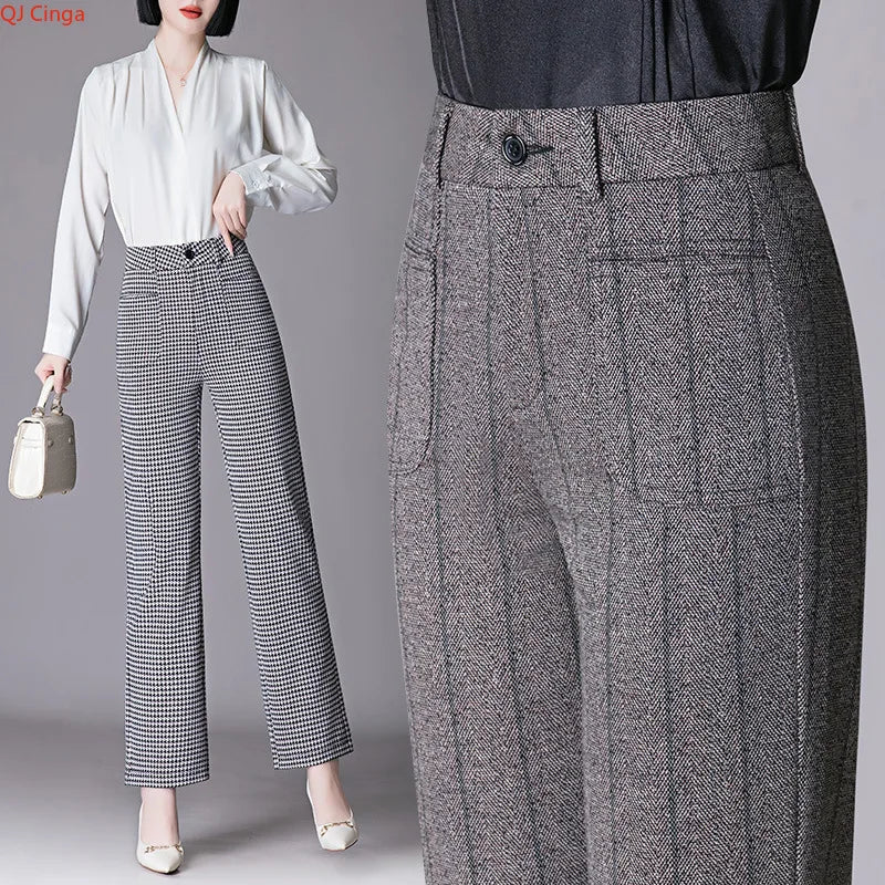 2026 New Collection Women's Mid-Stretch Trousers Commuter-Style Casual Pants for Girls Asian Sizes M-7XL
