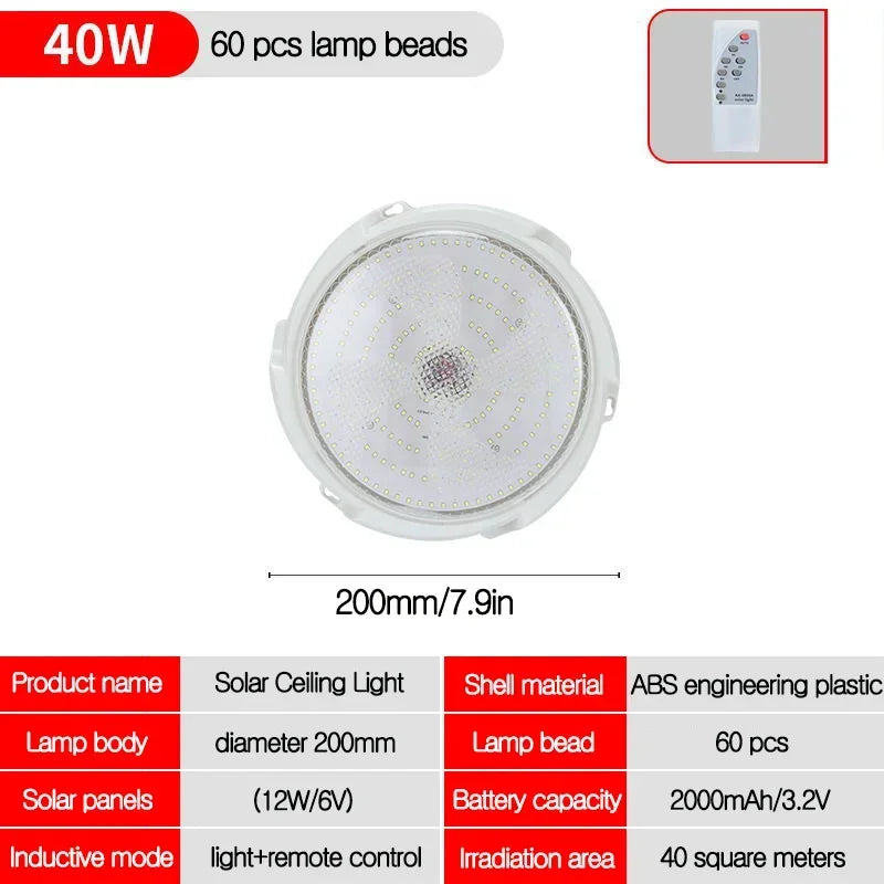 Solar Ceiling Light Home Bedroom Remote Control Ceiling Lamp Balcony Living Room Solar Powered LED Outdoor Decorative Lighting