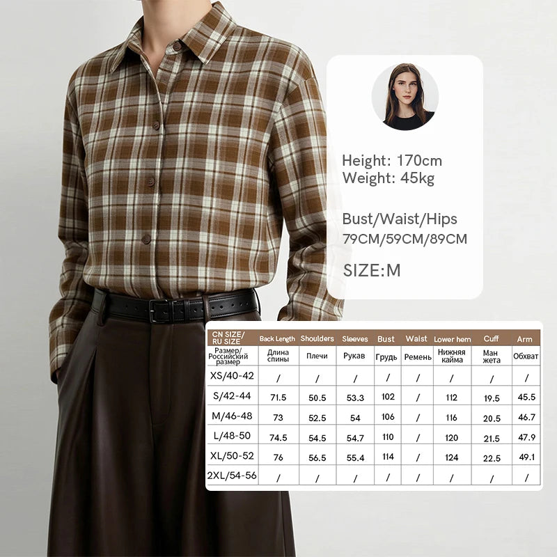 Amii Plaid Women's Shirt 2026 Autumn New Lapel Collar Drop Shoulder Long Sleeve Blouse Loose Fit Casual Top For Women 12643016