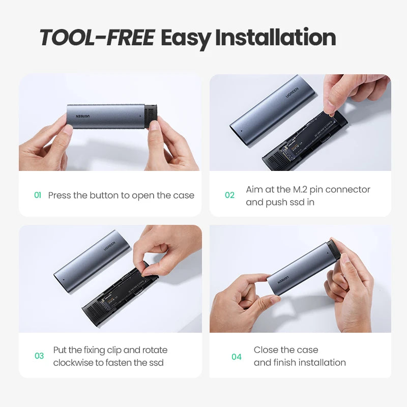 UGREEN M.2 NVMe SSD Enclosure NVMe SATA to USB 3.1 Gen2 10 Gbps NVMe PCI-E  Dual ProtocolM.2 SSD Case Support UASP For Hard Disk