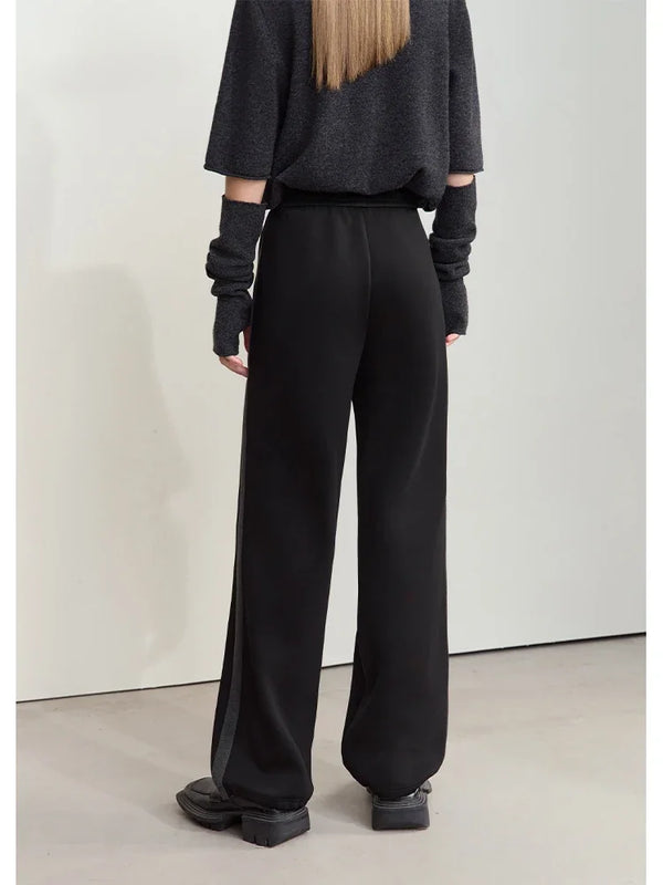 Amii 2026 Winter Women Clothes Rubber Band Waist Contrasting Color Splicing Velvet Casual Trousers Loose Two-wear Pants 12444239