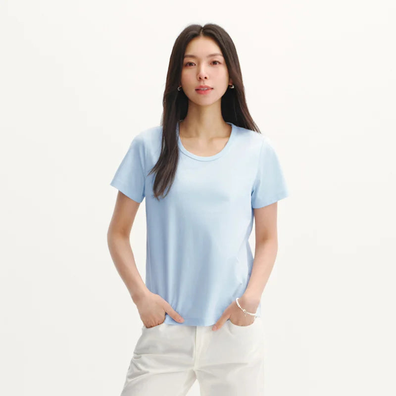 Semir Womens Tshirt 2026 Slim Solid Basic Crew Neck White Fashion Casual Soft Daily Wear